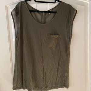 OLIVE GREEN BOUSE WITH SHEER BACK AND SATINY POCKET